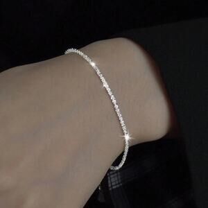925 Sterling Silver Minimalist Sparkling Glitter Chain Bracelet 8" Dainty NEW